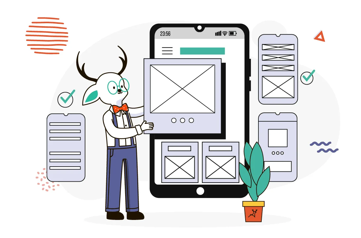 illustration of a man showing a wireframe